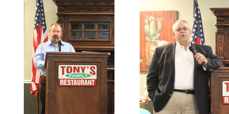 Chip Reed, left, and Stan Kitzman, right, at the Republican Candidate forum at Tony's Family Restaurant Jan. 6. FILE PHOTOS