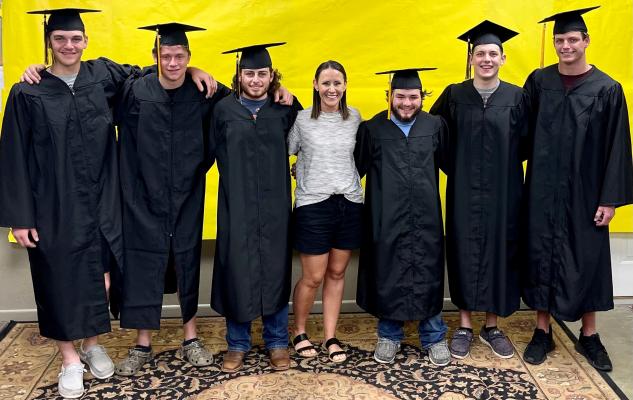 Students from Ms. Necker’s 2008 class returned ahead of their 2021 high school graduations. Pictured from left to right are Blake Zaskoda, Grayson Brandes, Colton Burch, Lynsie Necker, Emanuel Avilez, Jackson Osborne and Lane Holley. CONTRIBUTED PHOTOS