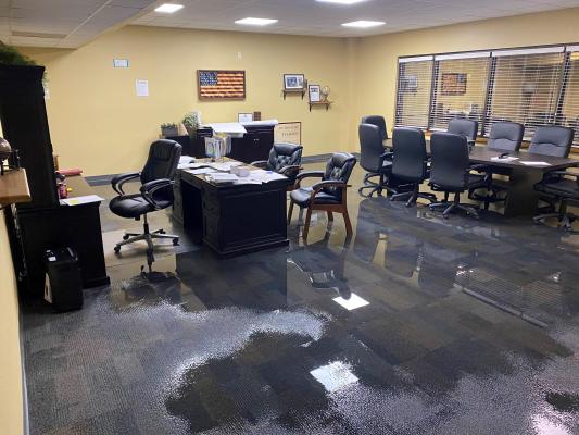 Sealy ISD Superintendent Bryan Hallmark’s office was not spared from the flooding Saturday night at the Administration Building. CONTRIBUTED PHOTO