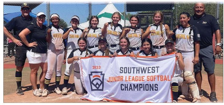 The Greater Sealy Little League Jr Girls continued their strong summer run by advancing the Little League World Series. Team members include Eden Diemer #00, Cadie Neu #3, Kimberlee Aguirre #5, Nathaly Velazquez #07, Karly Kram #10, Kara Kram #13, Avery Grigar #14, Jade Barton #19, Chloe Reynolds #21, Ava Carr #27, Jacie Kainer #33 and Julissa Olvera #44. COURTESY PHOTO