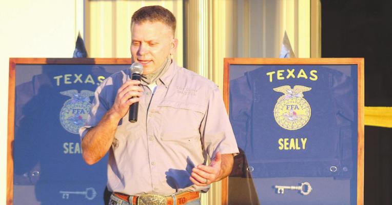 Sealy FFA advisor Troy Oliver thanks the community for its efforts in helping turn a dream into reality and providing a place for local agriculture students to work on their craft close to home. Photos by Cole McNanna