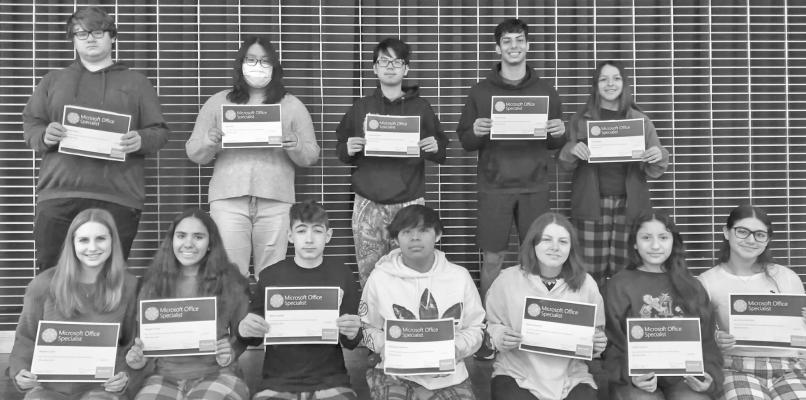 Several Brazos High School students passed their Microsoft Word 2016 Certification. They have been working very hard these past few weeks and are very excited to receive this certification. They include: Krissa Rodriguez, Andrew Fajkus, Janice Kim, Trevor McDaniel, Rafael Almaraz, Amie Vasquez, Reagan Cullen, Maggie Ochoa, Rees Snedaker, Matthew Maldonado, Samantha Bosse, Camila Camacho and Sara Rincon Morales. CONTRIBUTED PHOTO
