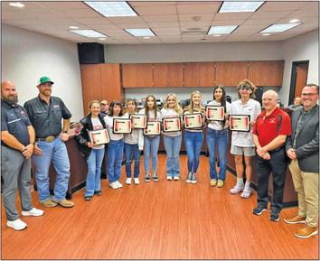SUBMITTED PHOTO Brazos High School honored its cross-country state qualifiers. They did a phenomenal job competing and representing Brazos ISD at the UIL State Meet. They are Lily Bertrand, Rubi Garcia, Esmeralda Garcia, Gracie Arteaga, Denise Hauer, Madison Irvin, Hannah Gonzalez, Wesley Holub and Coach Stuessel.