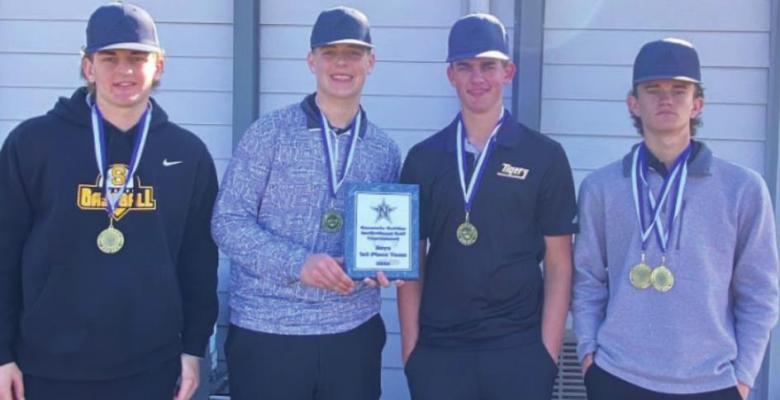 The Sealy Tiger golf squad opened its season with the team championship from the Navasota Invitational Jan. 26. Pictured from the left are Garret Nedd, Brock Montier, Jackson Burttschell and individual champion Ethan Doyle. CONTRIBUTED PHOTO