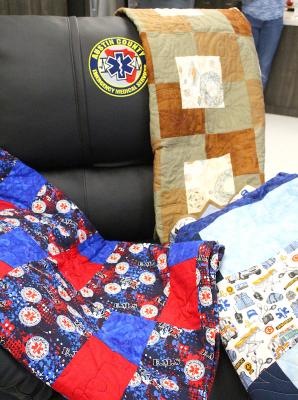 Austin County’s EMS Station No. 2 was recently presented with quilts made by members from the Cotton Boll Quilters May 5. COLE MCNANNA