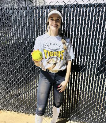 Sealy’s Caylee Szydek is all smiles after smashing her first homerun of the season during the 9-2 win over Caldwell. COURTESY PHOTO