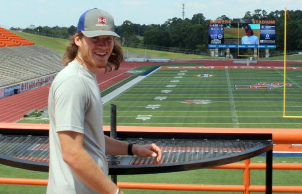 Sam Houston State junior Clayton Fritsch poses with himself from a social media video campaign, “What did you do on your summer break?” during a visit in September of 2019. Fritsch and his Bearkat teammates will compete in the WAC starting July 1, 2021. COLE MCNANNA