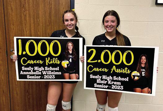 Seniors Annabelle Williams and Blair Kram passed 1,000 career kills (Williams) and 2,000 career assists (Kram) in recent contests. COURTESY PHOTO