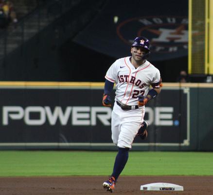Houston second baseman Jose Altuve rounds second on his first home run of the game against the Texas Rangers at Minute Maid Park June 16. It was part of a 10-game streak where multiple Astros hit home runs in the same game. COLE MCNANNA